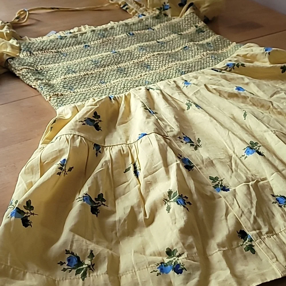 By Anthropologie Puff-Sleeve Square-Neck Smocked Mini Dress - Picture 8 of 8